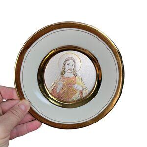 Chokin Collection Jesus Sacred Heart Gold-Rimmed Decorative Plate